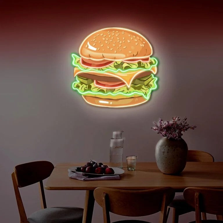 Burger neon sign board LED wall light big size for restaurant wall decor