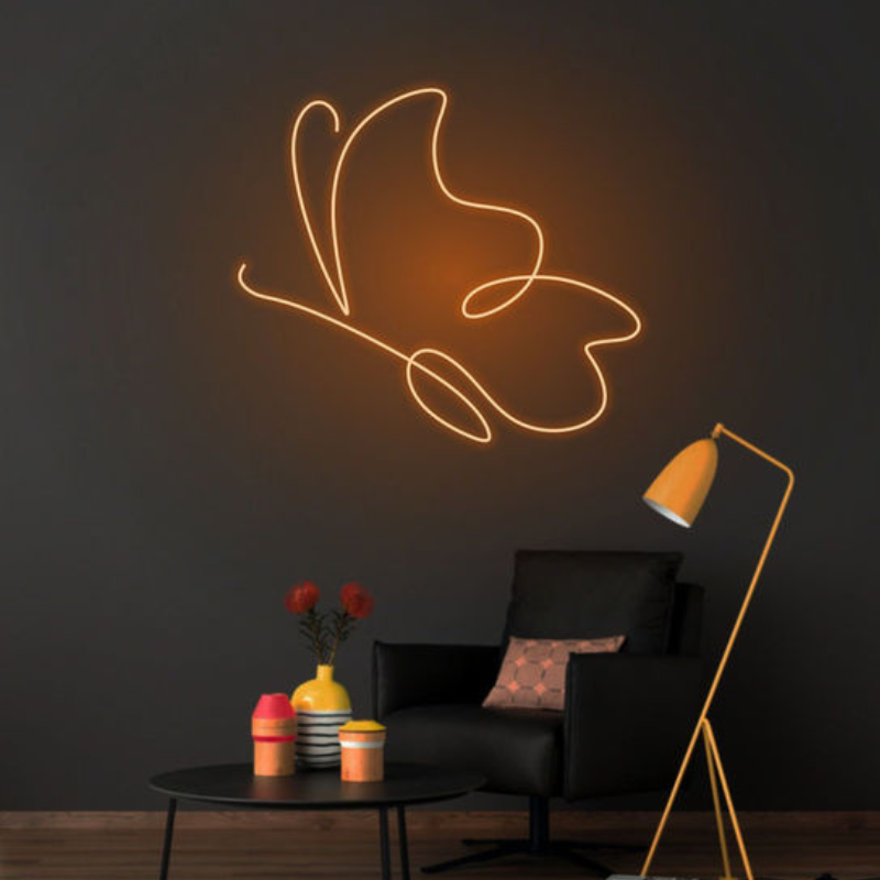 Butterfly outline neon sign board warm white neon light aesthetic wall decor