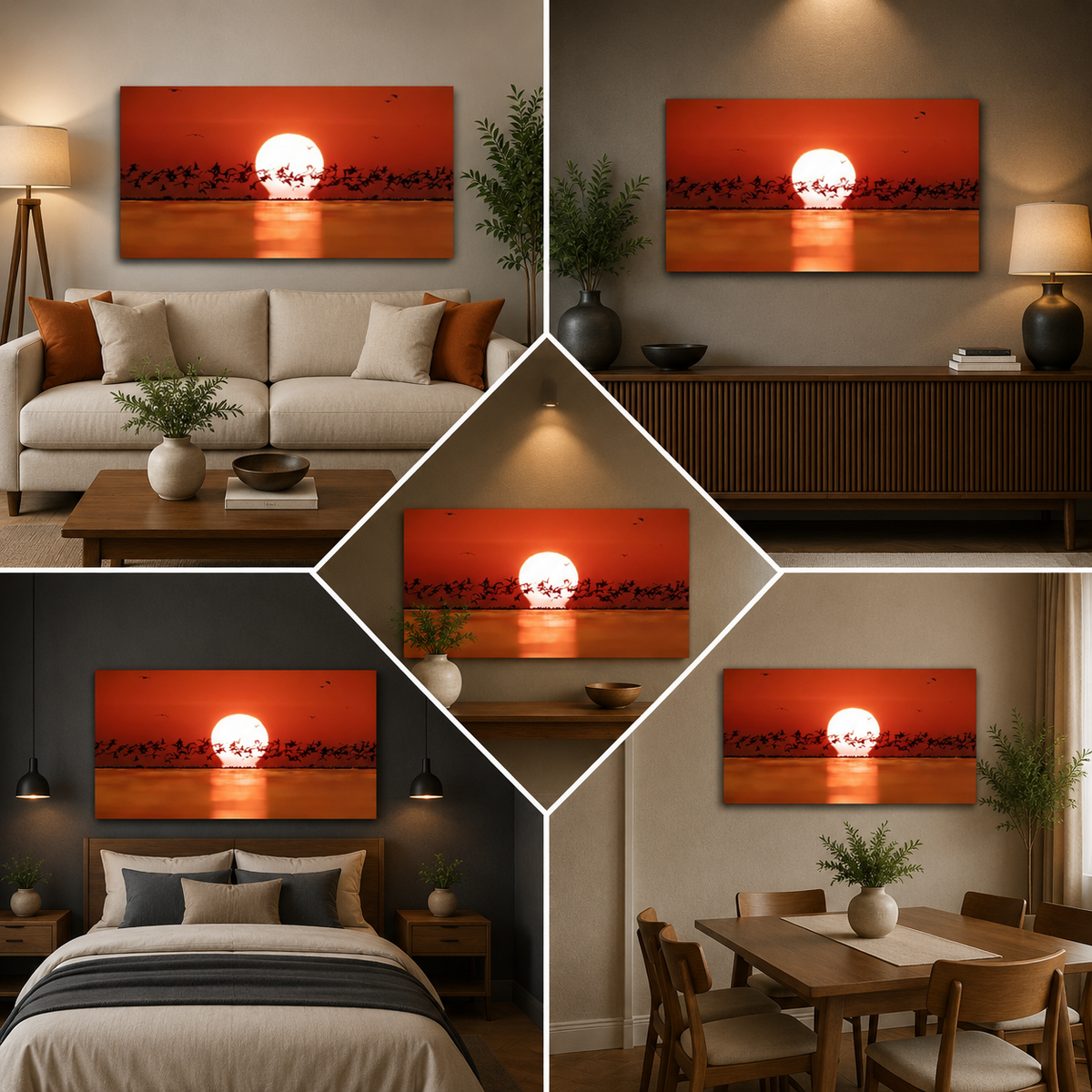 Silhouette of jumping dolphins in Ocean paintings for living room