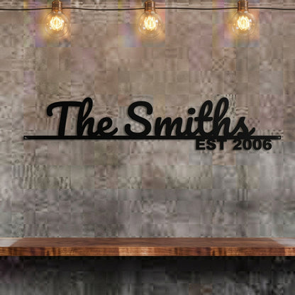 Custom Family Name Wall Sign with 3D Black Script Lettering and Established Year