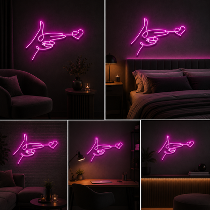 Finger Heart Neon Sign Board – Pink LED Neon Light Wall Decor | Customised Neon Light & Custom Neon Sign