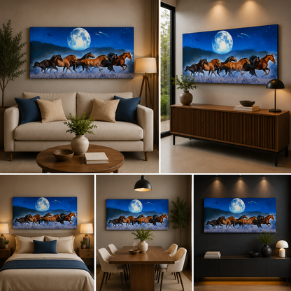 Seven Running Horses Vastu Painting Wall Decor for Living Room
