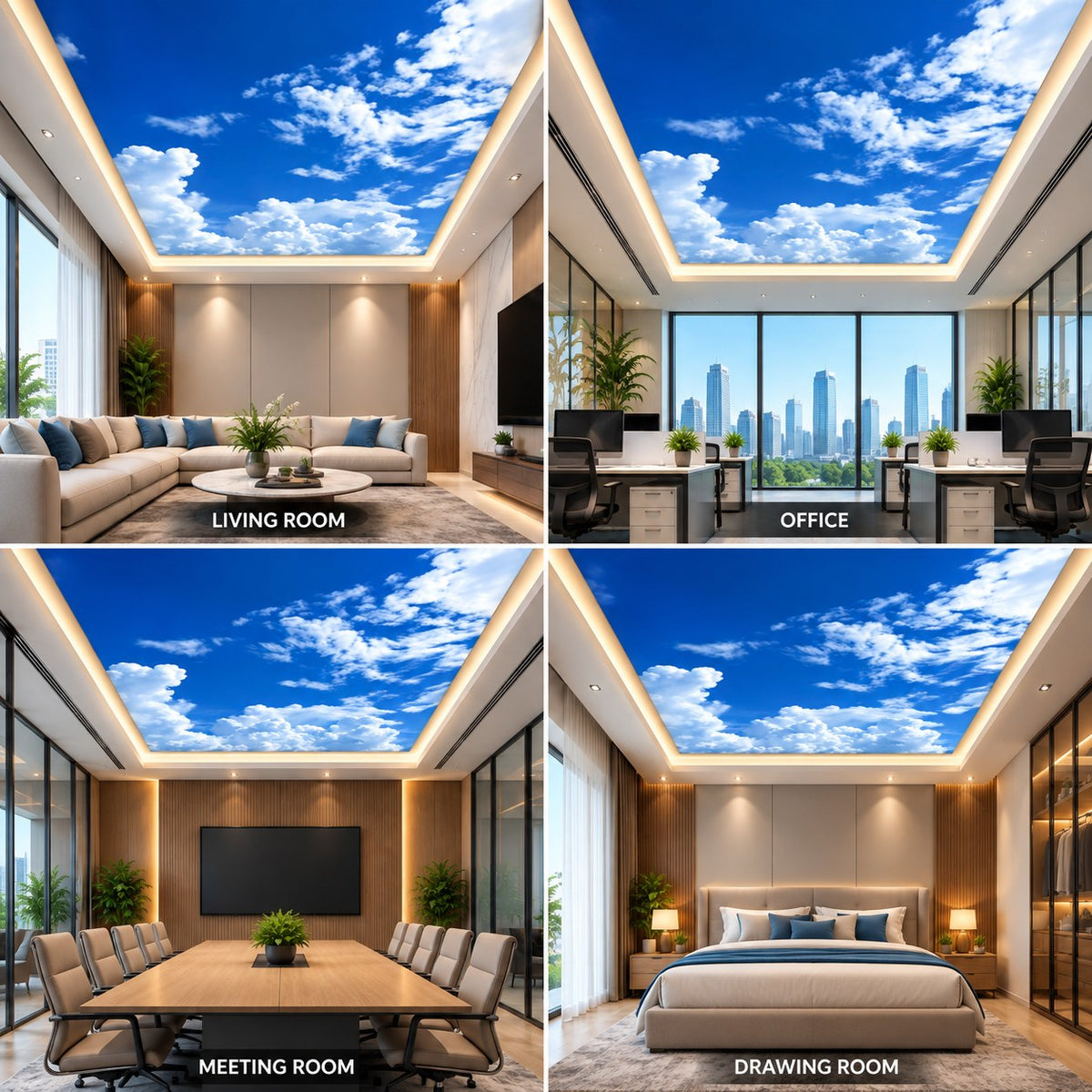 3D Open Sky Ceiling Design with Realistic White Clouds for Modern Home & Office Interiors