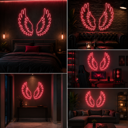 Angel Wings Neon Sign Board | Red LED Custom Neon Light Wings Sign for Bedroom, Bar & Aesthetic Wall Decor (40x40 In)