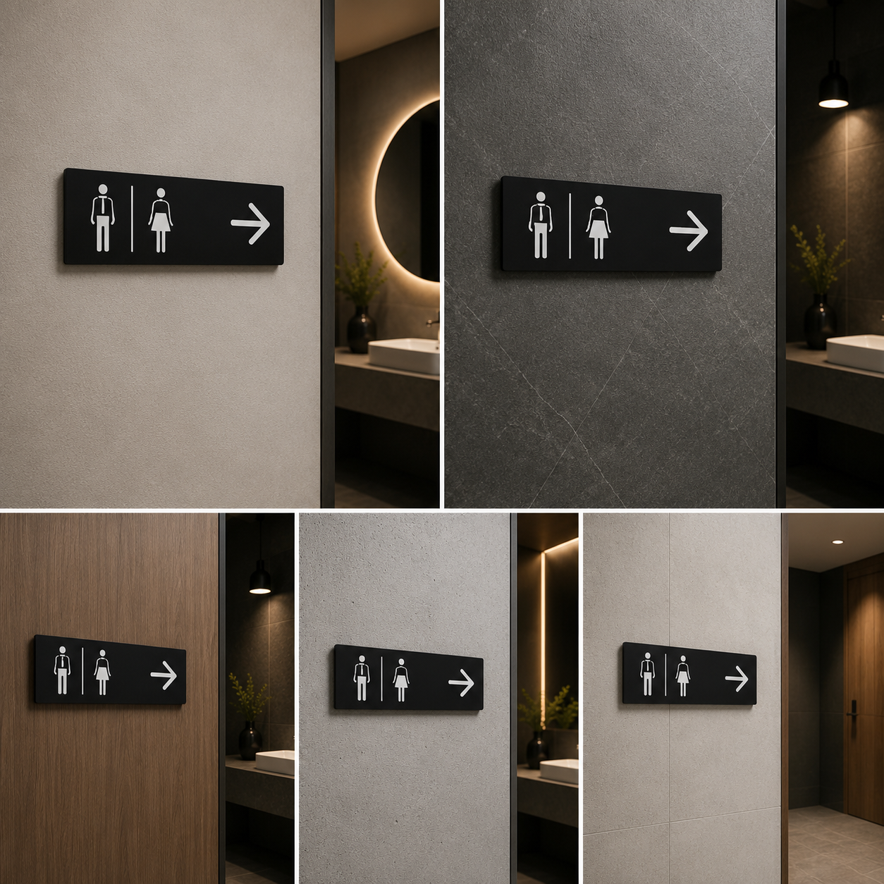 Restroom Directional Sign Board with Right Arrow | Male Female Washroom Wayfinding Signage for Commercial Spaces