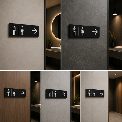 Restroom Directional Sign Board with Right Arrow | Male Female Washroom Wayfinding Signage for Commercial Spaces