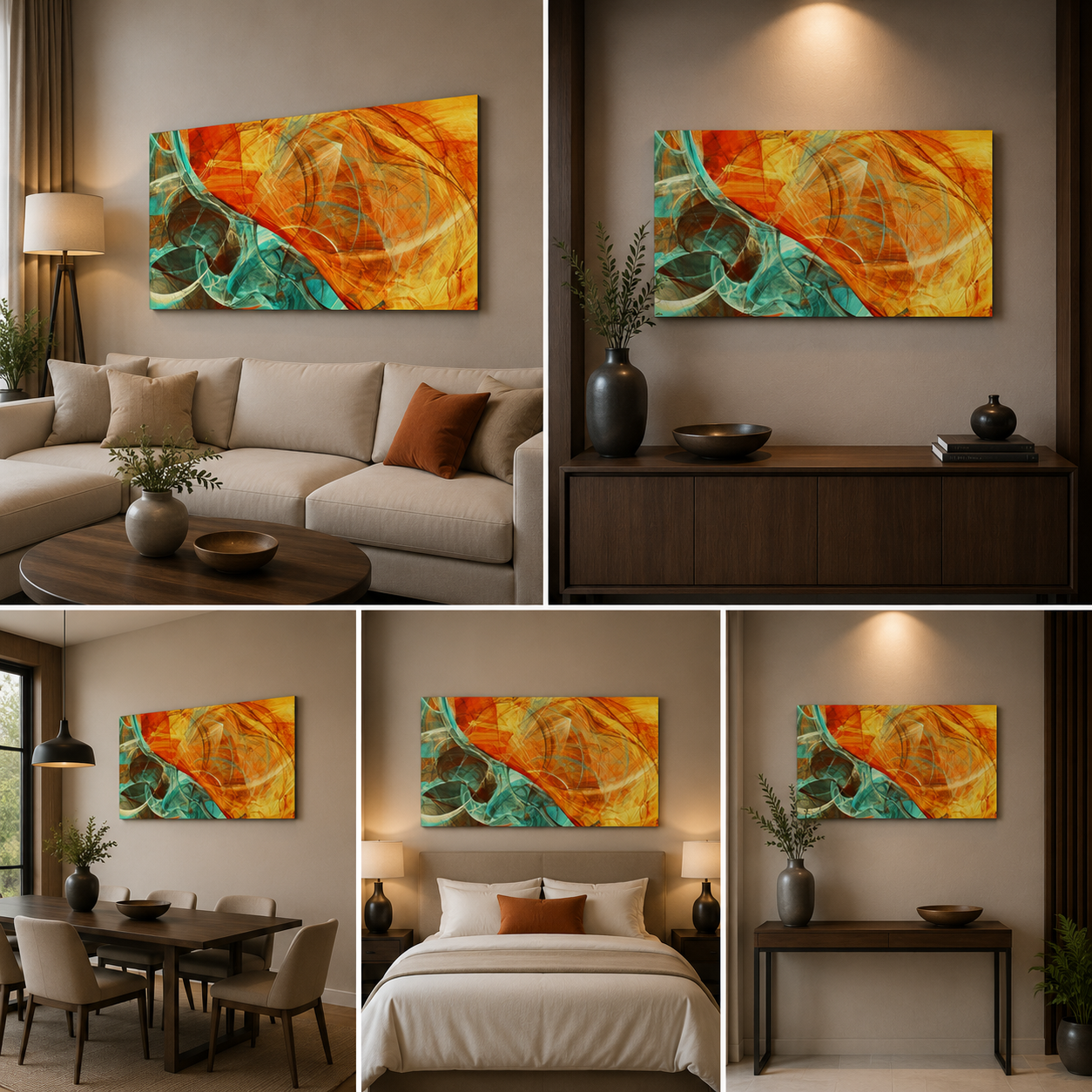 Colours Wave Abstract Canvas Painting with Frame for Wall Decor