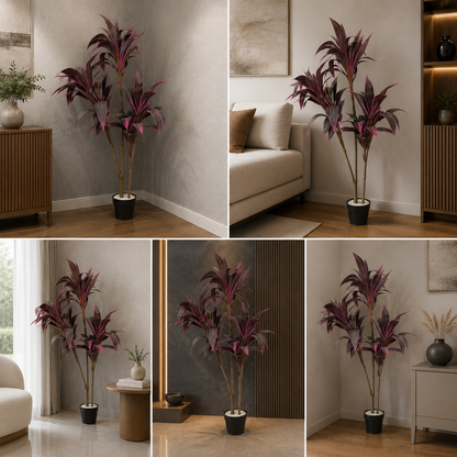 Cordyline Red Sister Faux Plant in Black Planter For Living Room 150 cm