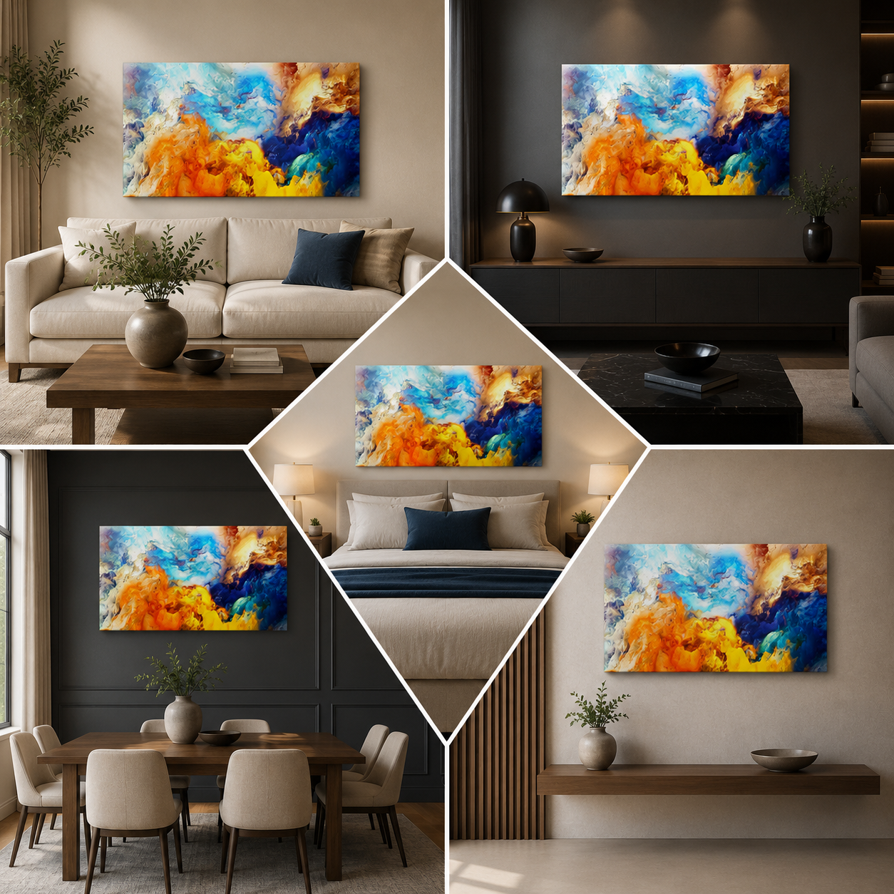 Abstract Canvas Painting with Frame for Living Room Wall Decor