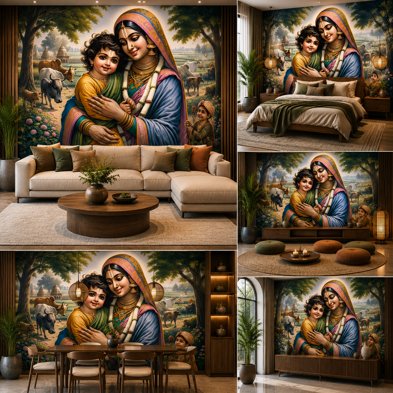 Krishna Yashoda Maa Wallpaper | Peel & Stick Premium Wallpaper