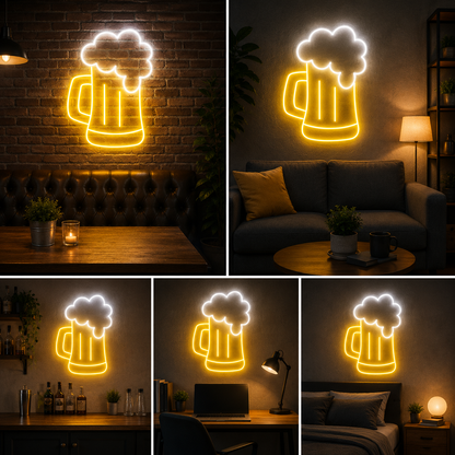 Beer Mug Neon Sign Board – Bar Custom Neon Light Wall Decor (15 By 15 Inches)