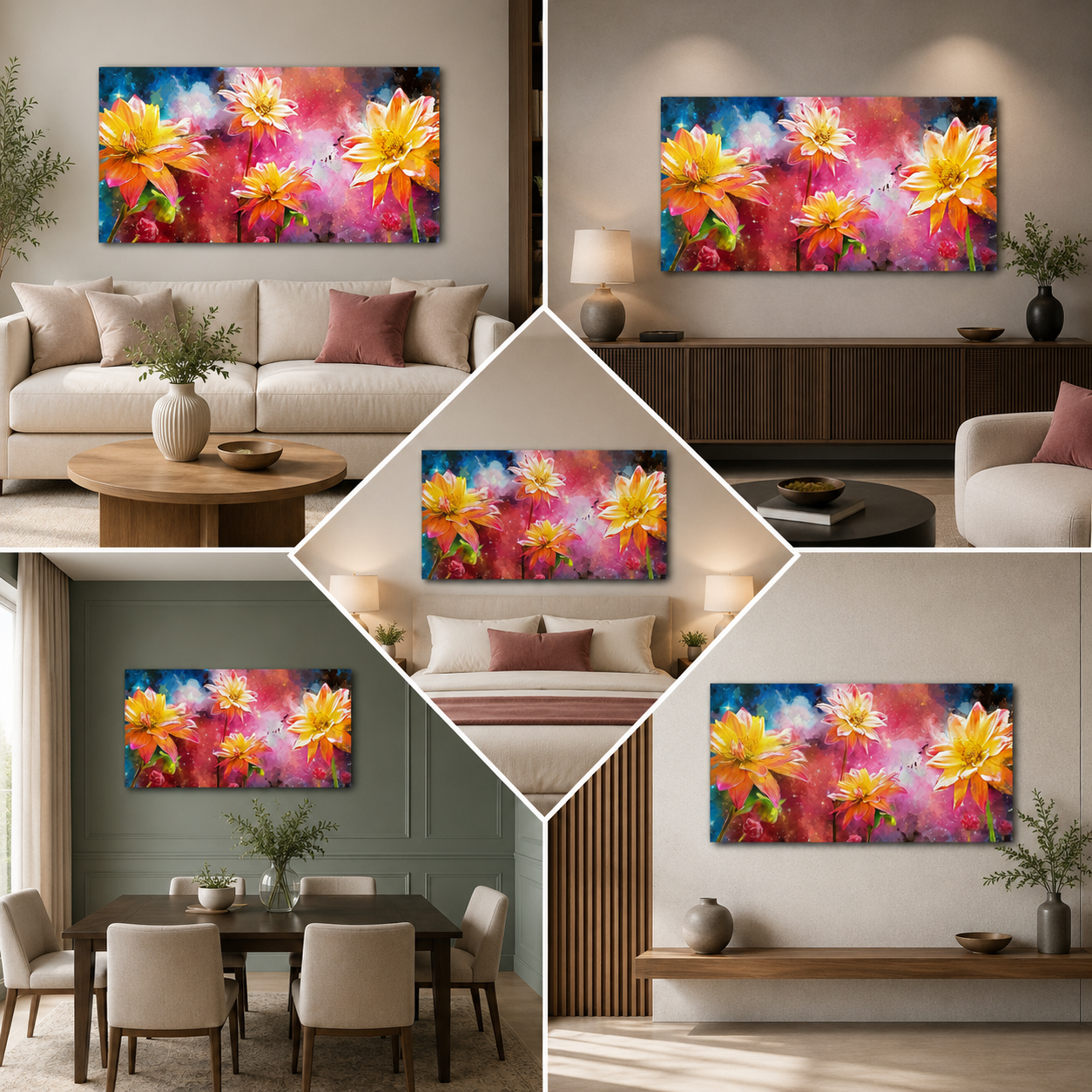 Flowers Art with Frame for Living Room Wall Decor