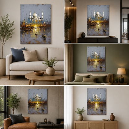 Taj Mahal Canvas Painting Frame – Elegant Taj Mahal Landscape Canvas Wall Art Painting Frame for Living Room Wall Decor