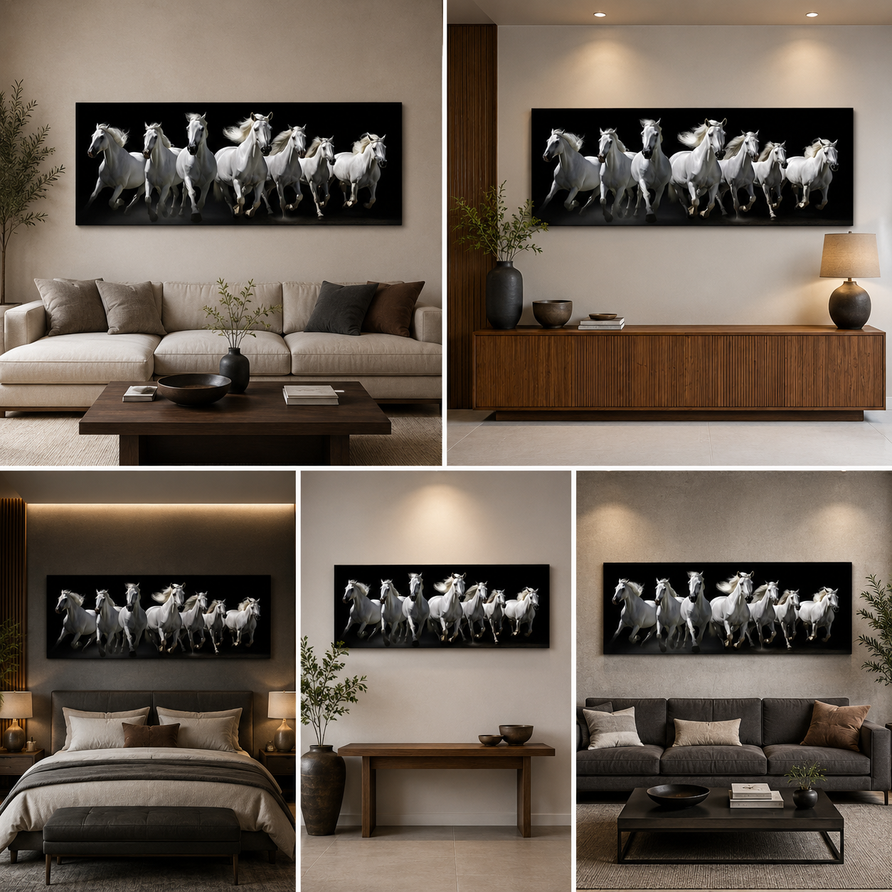 Seven White Running Horses Painting | Vastu Canvas Painting