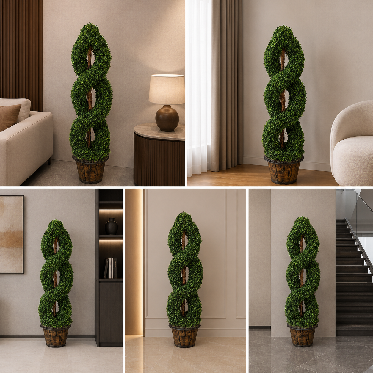 Artificial Plants Boxwood Spiral Tree in Pot – Indoor Outdoor Faux Plant 125 cm