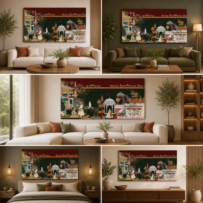 Royal Mughal Court Scene Canvas Wall Painting | Traditional Indian Miniature Artwork | Premium Heritage Wall Decor