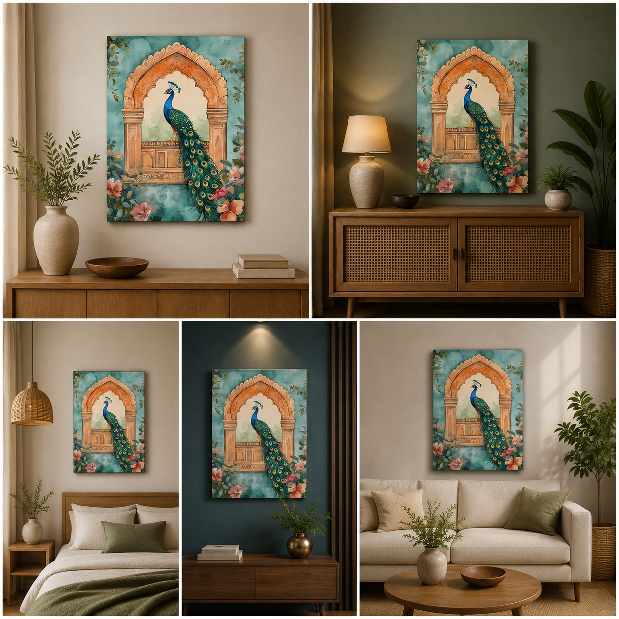 Peacock Canvas Wall Art with Arch Design | Elegant Nature Inspired Painting for Home Decor & Living Room