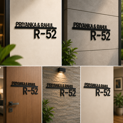 Personalized Premium Acrylic Name Plate for Home Entrance, Apartment, Villa and Office Door