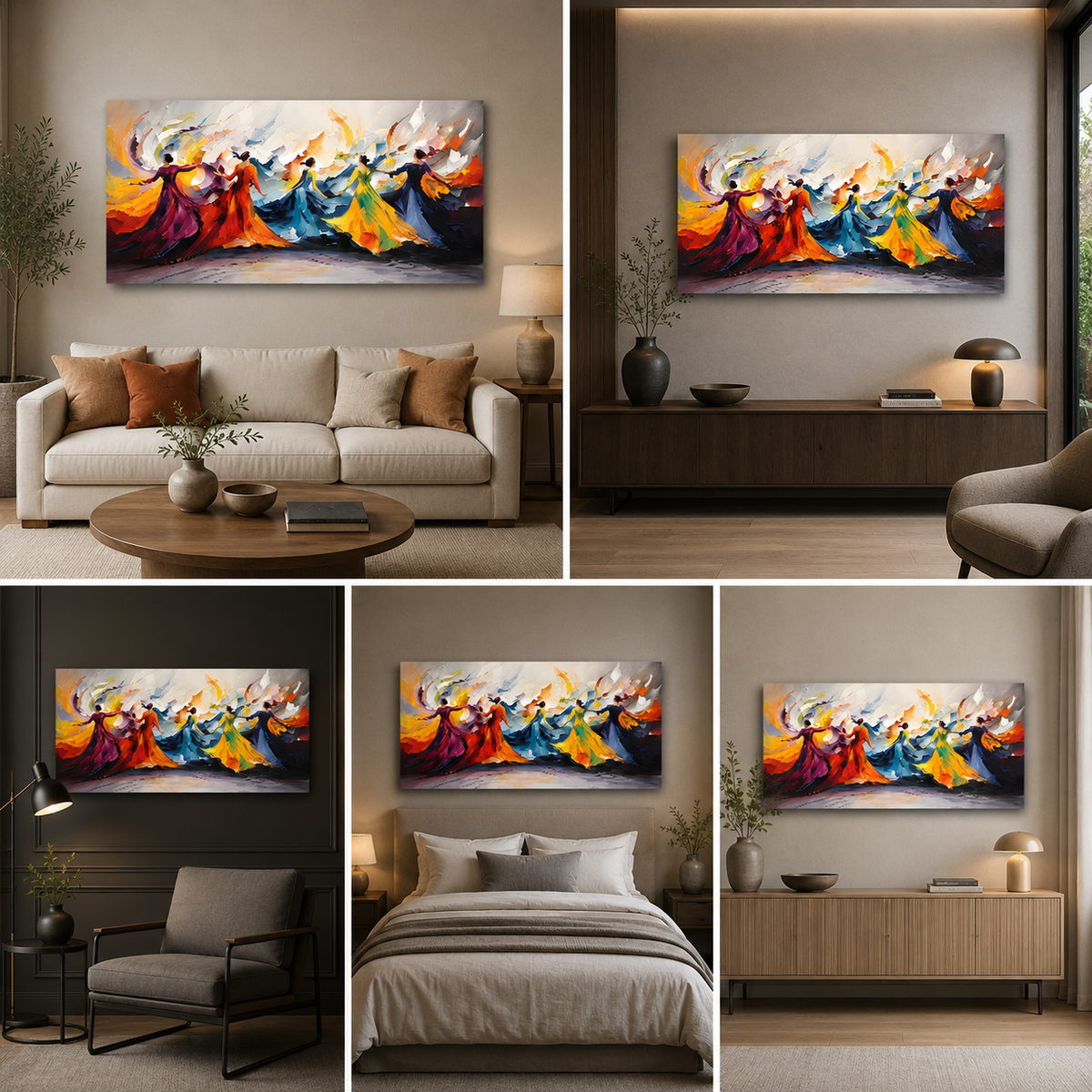 Abstract Dancing Women Canvas Painting Frame – Colorful Modern Dance Canvas Wall Art Painting Frame for Living Room Wall Decor