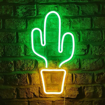 Cactus plant neon sign board green neon light aesthetic wall decor