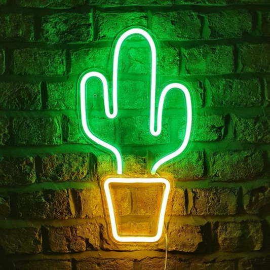 Cactus plant neon sign board green neon light aesthetic wall decor