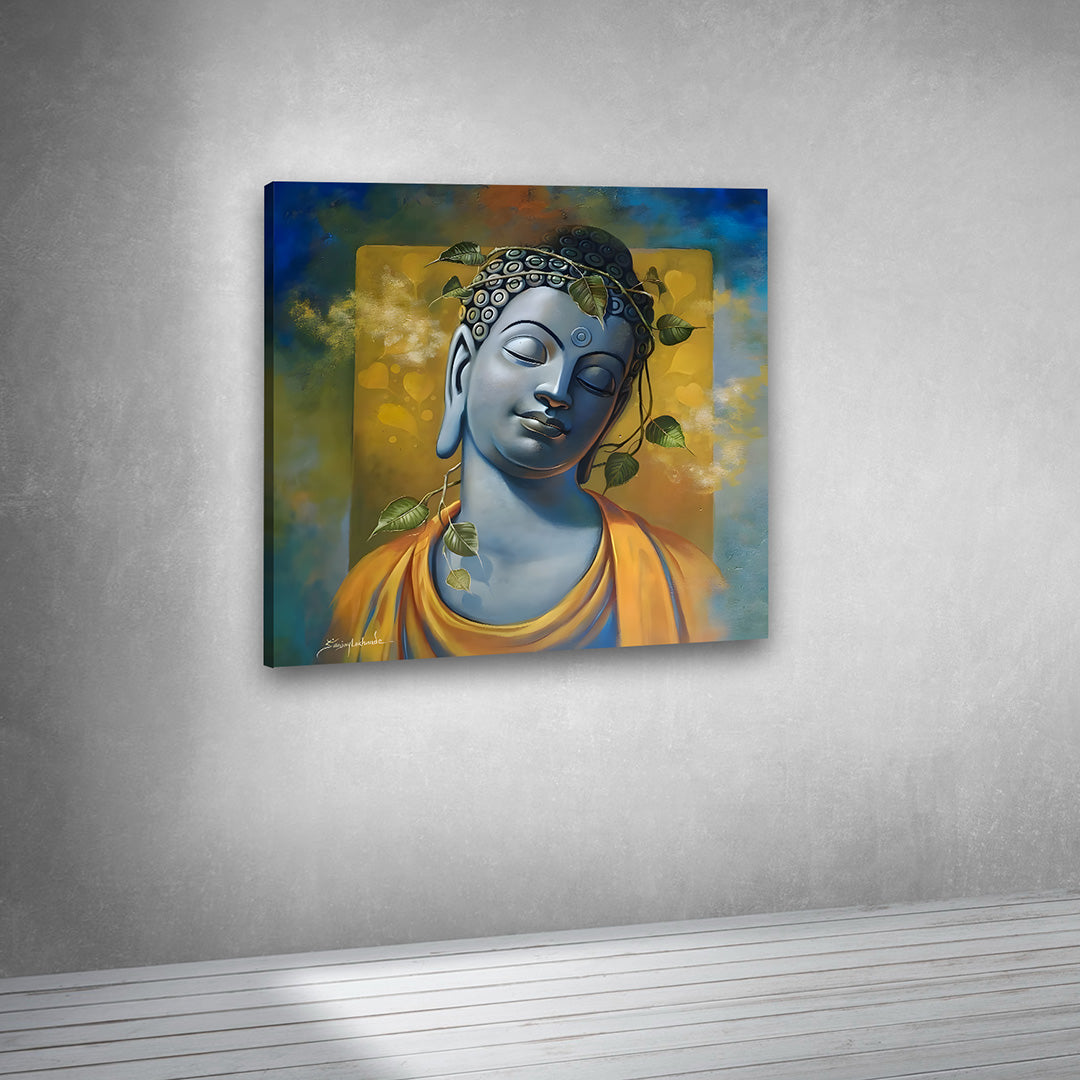 calming Buddha portrait canvas painting for meditation room and home decor