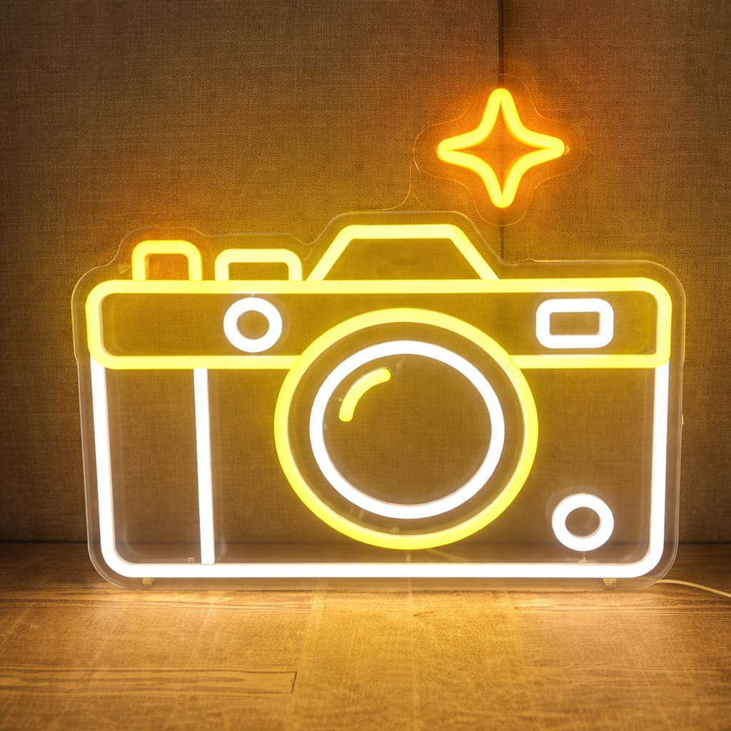 Camera Neon Sign Board | Custom LED Photography Wall Decor