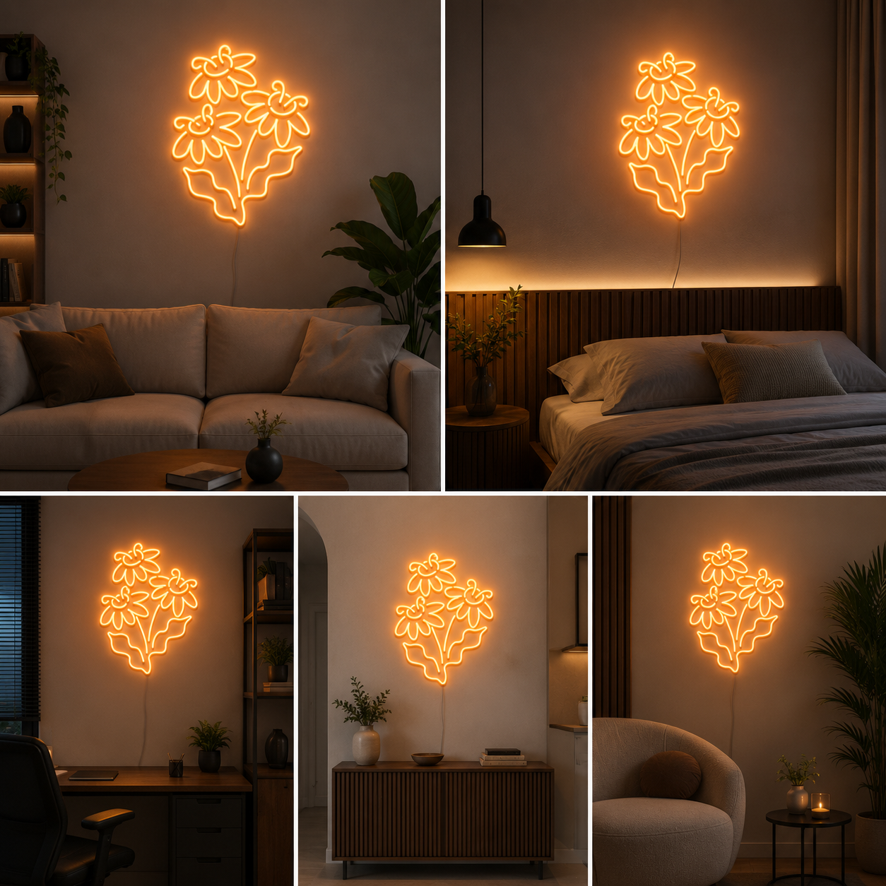 Floral Daisy Neon Sign Board | Custom Neon Light | LED Neon Light Name Plate for Wall Decor