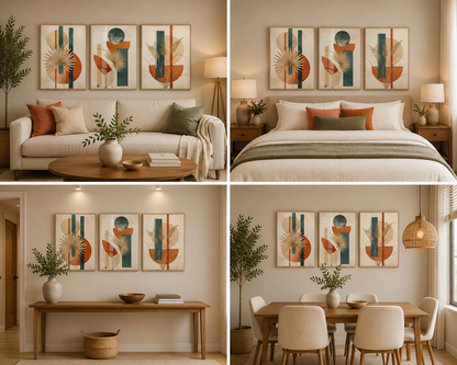Modern Abstract Botanical Canvas Wall Art Set of 3 for Living Room and Office Decor