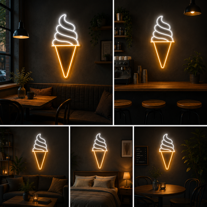 Minimal Ice Cream Neon Sign Board – Custom Neon Light Dessert Wall Decor (10 By 15 Inches)