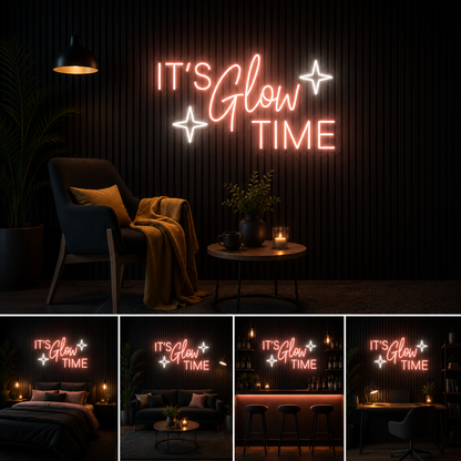 It’s Glow Time Neon Sign Board – Custom Neon Light Wall Decor (24 By 15 Inches)