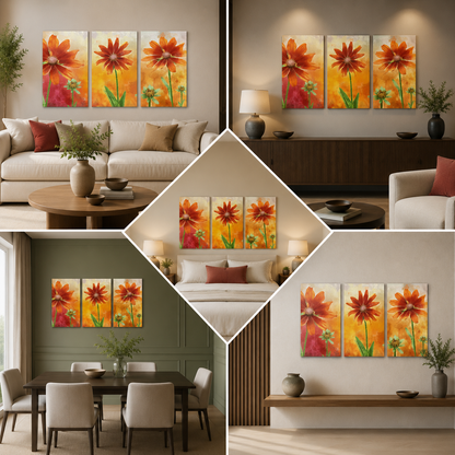 Sun Flowers Frame for Living Room Wall Decor (12X24 In)