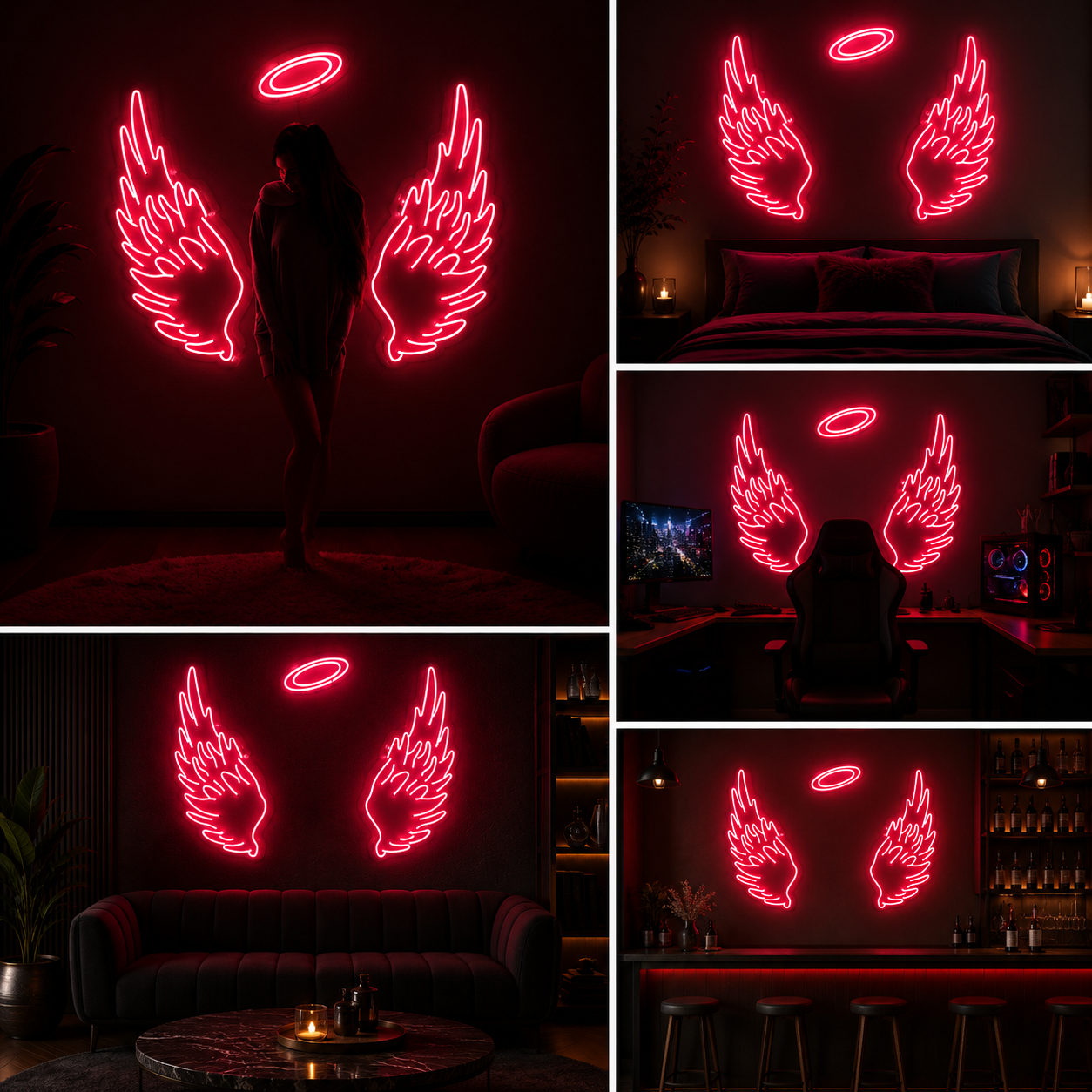 Red Angel Wings Neon Sign Board | Custom Neon Light | LED Neon Light Name Plate for Wall Decor