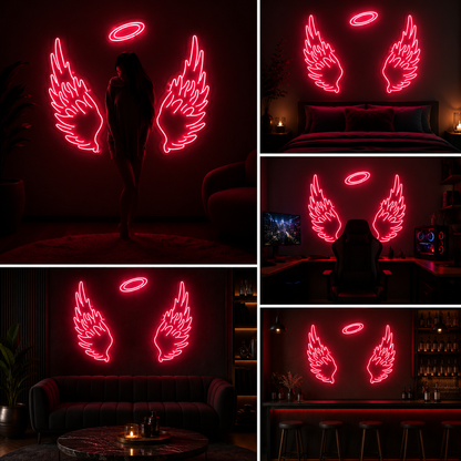 Red Angel Wings Neon Sign Board | Custom Neon Light | LED Neon Light Name Plate for Wall Decor