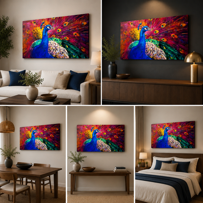 Madhubani Peacock Canvas Wall Painting for Luxury Home Decor