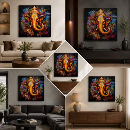 Lord Ganesha Abstract Wall Painting | Colorful Spiritual Canvas Art for Home Decor