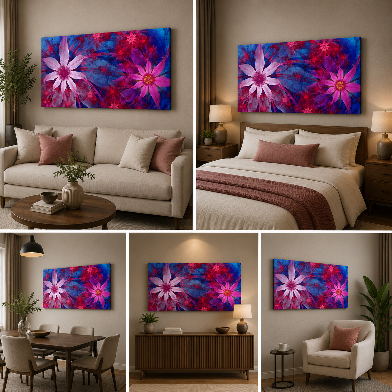 Abstract Canvas Painting Flower Wall Art Frame for Living Room