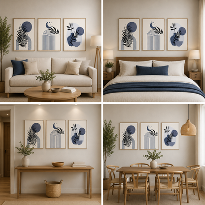 3-Piece Abstract Botanical Canvas Wall Art Set with Modern Minimalist Leaf Design Decor