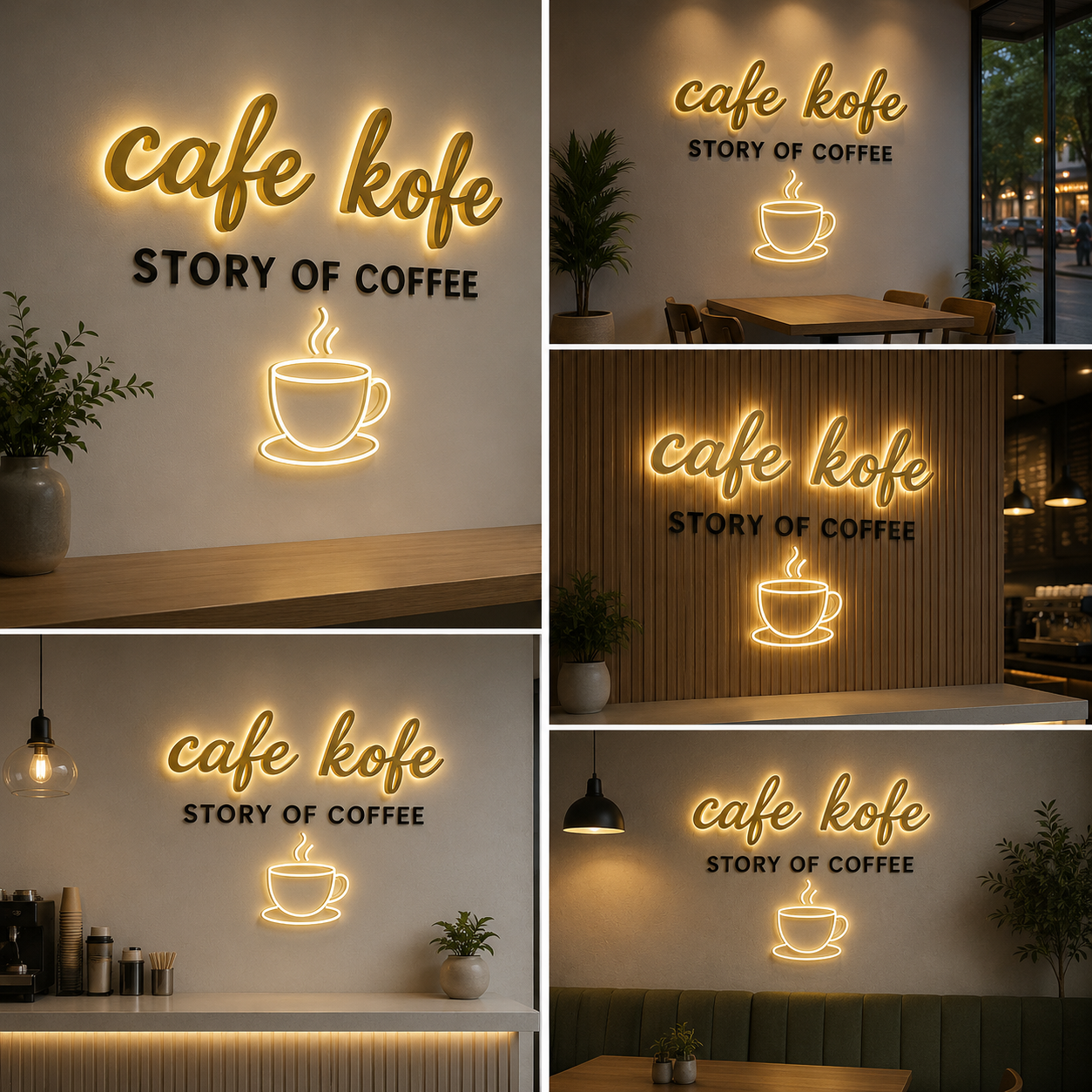 LED Neon Coffee Wall Sign Custom Cafe Kafe Signage with Backlit Letters and Coffee Cup Icon for Cafe Interior Decor