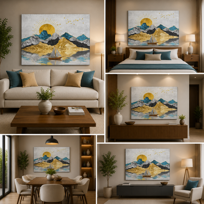 Mountain Sun Rising Art Painting for Living Room Decor