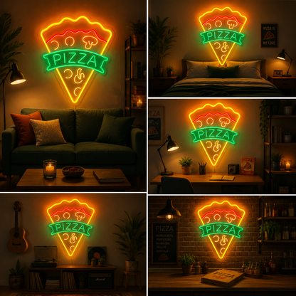 Pizza Neon Sign Board | LED Pizza Slice Neon Light for Café & Kitchen Decor