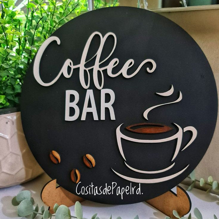 coffee bar round wooden acrylic sign 3D cafe logo display coffee shop decor