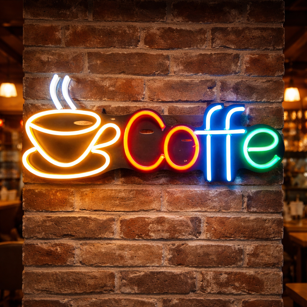 coffee neon sign board with cup cafe neon light sign for coffee shop wall decor