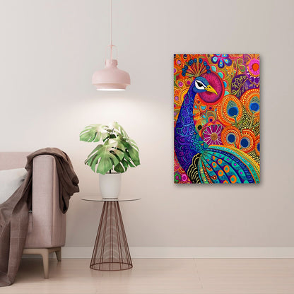 colorful abstract peacock canvas painting vibrant wall art decor for living room