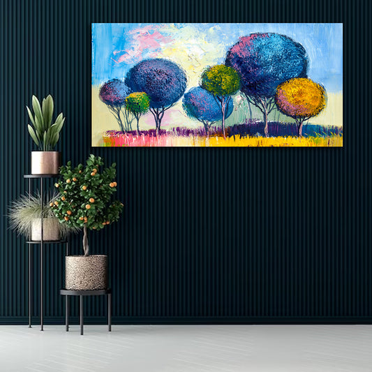 Colorful abstract tree landscape canvas painting wall art for modern living room decor
