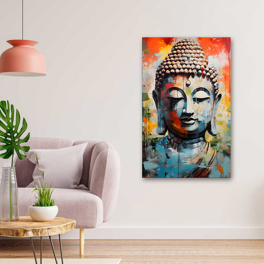 Colorful Buddha face wall painting abstract spiritual canvas art for home decor