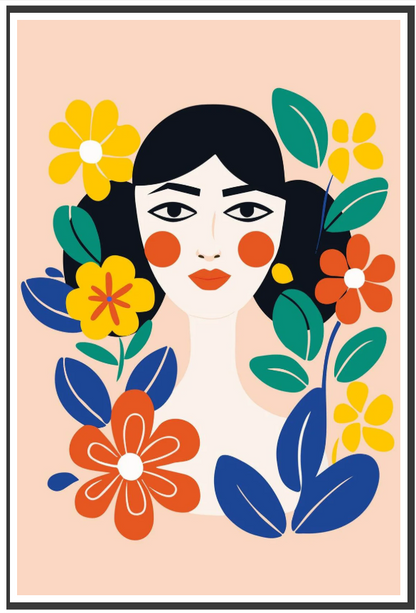 colorful floral woman canvas painting frame abstract face wall decor for living room modern art