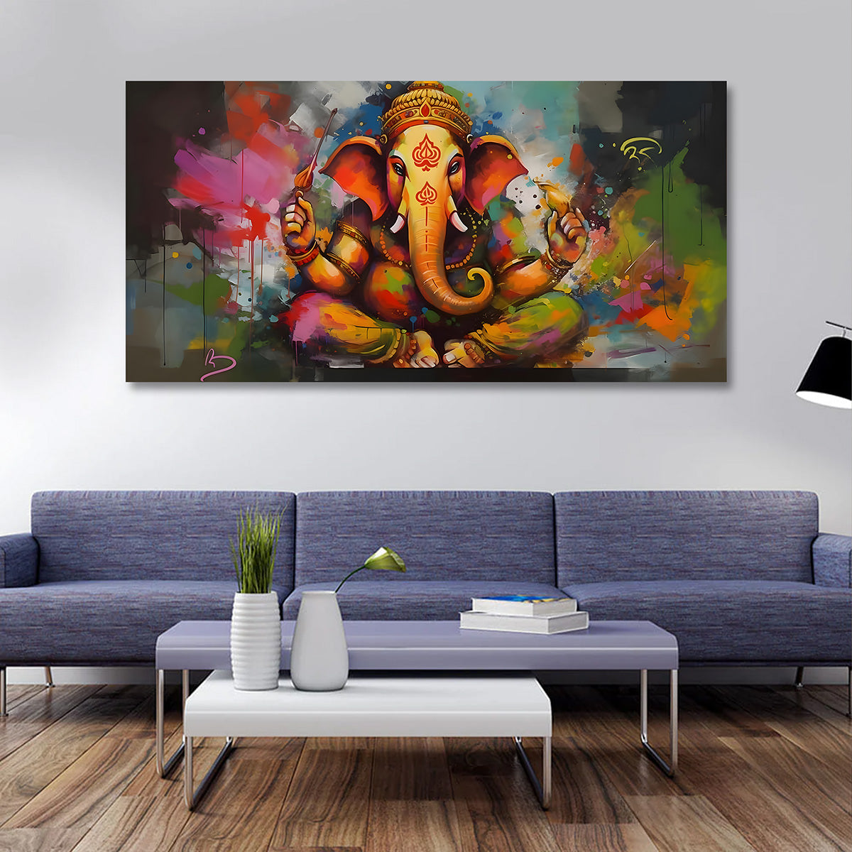 Colorful Lord Ganesha canvas painting frame modern painting on canvas wall decor for living room