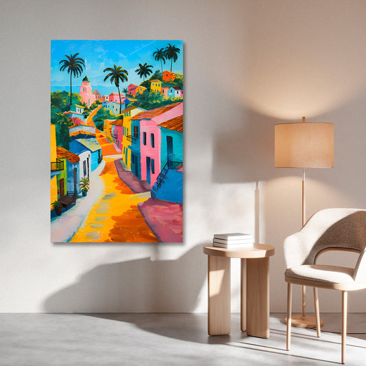 colorful mediterranean street canvas painting frame tropical village painting on canvas wall decor