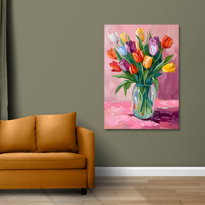 colorful tulip flower vase canvas painting frame floral wall decor painting on canvas